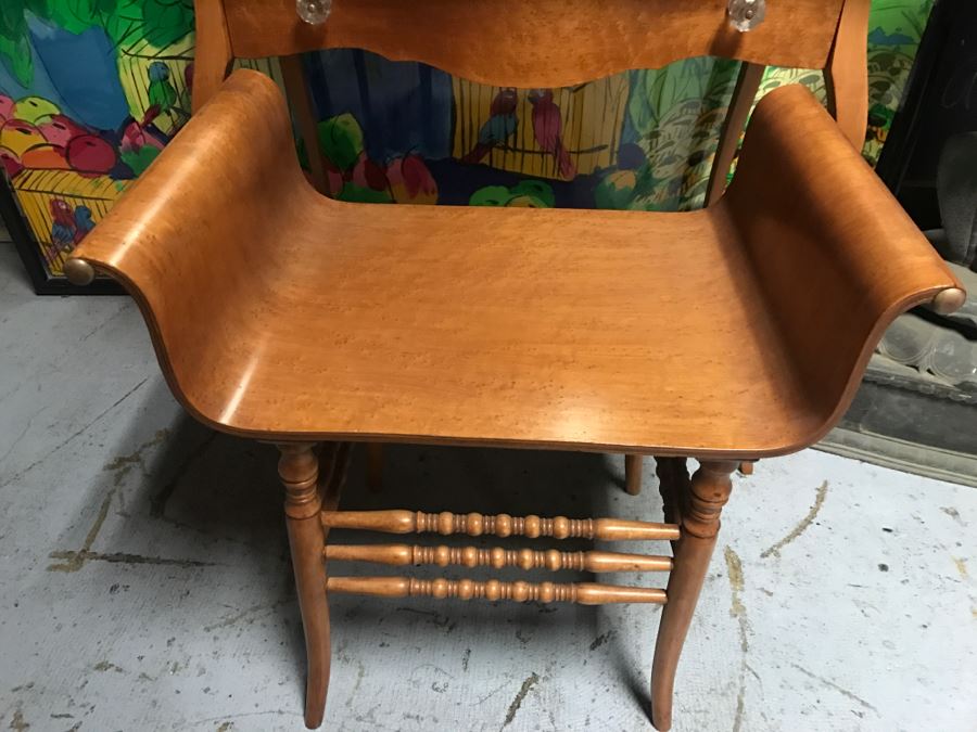JUST ADDED - Vintage Birdseye Maple Vanity With Swivel Beveled Glass Mirror And Matching Bench Seat 32'W X 18'D X 55'H [Photo 18]