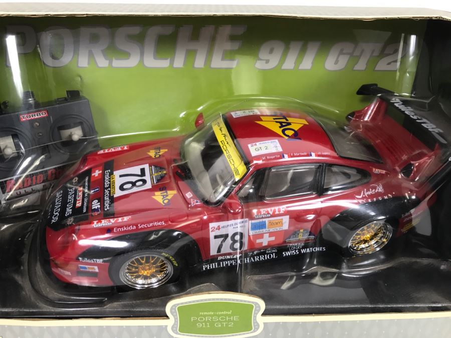  	JUST ADDED - Porsche 911 GT2 Remoted Controlled Car In Box - Body Of Car Appears To Be Damaged Inside Box [Photo 2]