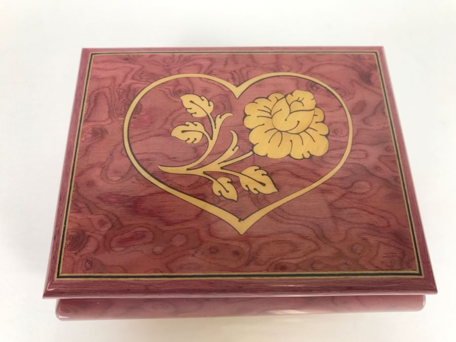 JUST ADDED - Vintage Italian Wooden Inlay Music Box Jewelry Box For Rings All I Ask Of You [Photo 3]