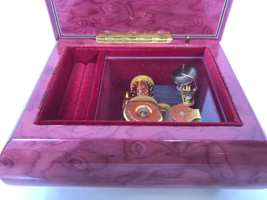 JUST ADDED - Vintage Italian Wooden Inlay Music Box Jewelry Box For Rings All I Ask Of You [Photo 6]