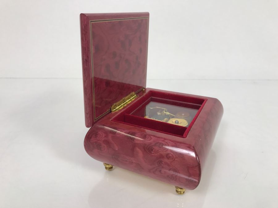 JUST ADDED - Vintage Italian Wooden Inlay Music Box Jewelry Box For Rings All I Ask Of You [Photo 7]