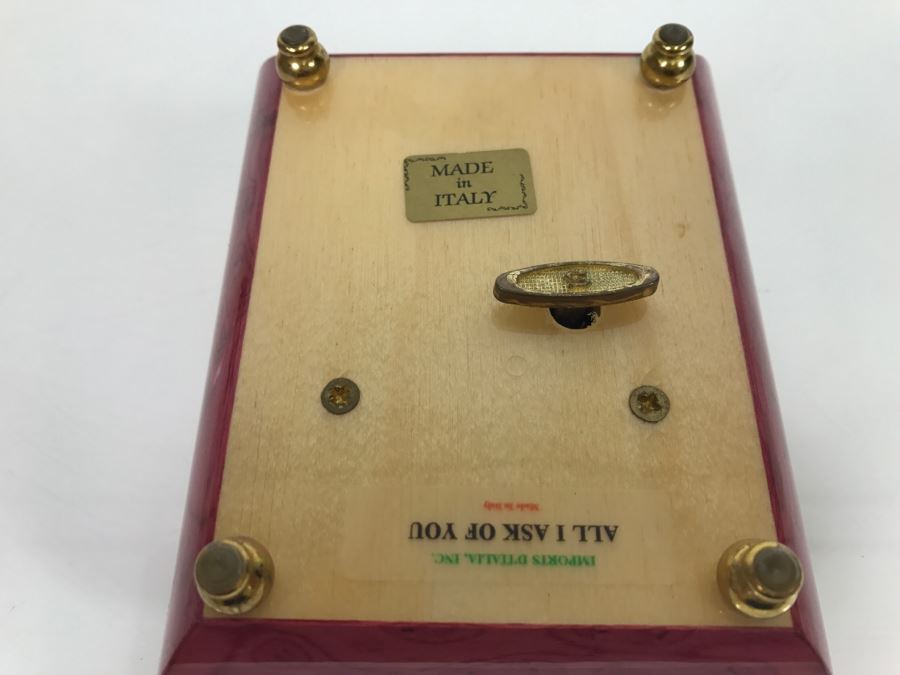 JUST ADDED - Vintage Italian Wooden Inlay Music Box Jewelry Box For Rings All I Ask Of You [Photo 9]
