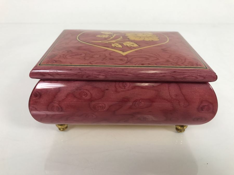 JUST ADDED - Vintage Italian Wooden Inlay Music Box Jewelry Box For Rings All I Ask Of You [Photo 4]
