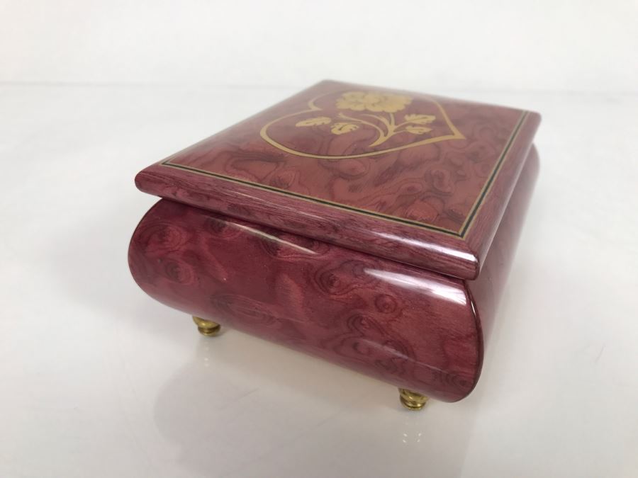 JUST ADDED - Vintage Italian Wooden Inlay Music Box Jewelry Box For Rings All I Ask Of You [Photo 8]