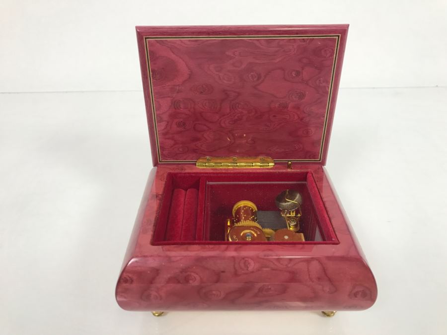 JUST ADDED - Vintage Italian Wooden Inlay Music Box Jewelry Box For Rings All I Ask Of You [Photo 2]