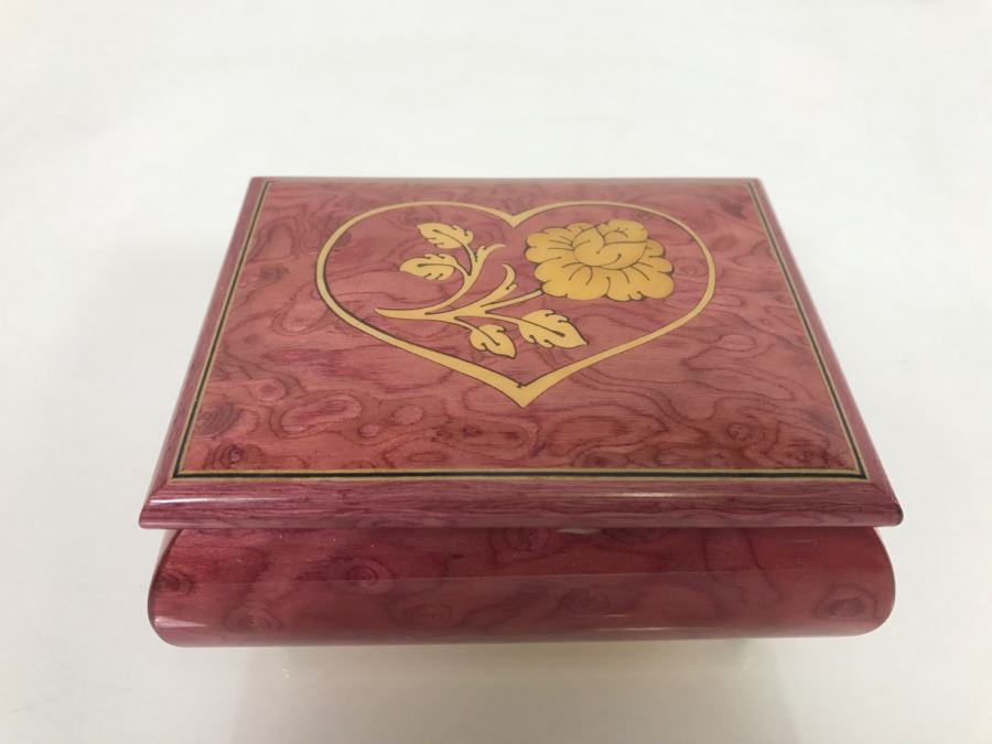 JUST ADDED - Vintage Italian Wooden Inlay Music Box Jewelry Box For Rings All I Ask Of You [Photo 1]
