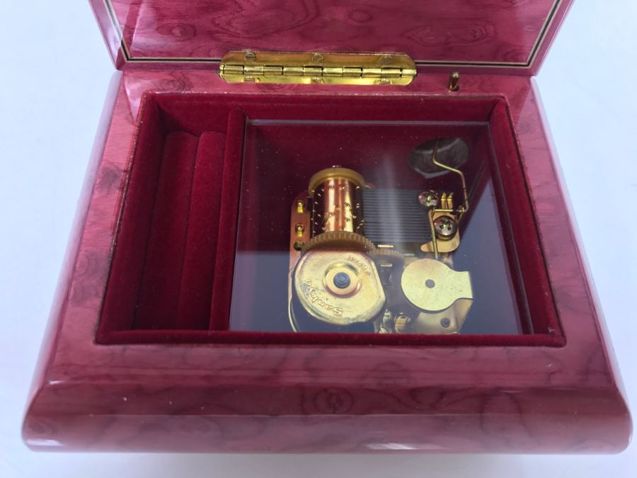JUST ADDED - Vintage Italian Wooden Inlay Music Box Jewelry Box For Rings All I Ask Of You [Photo 5]