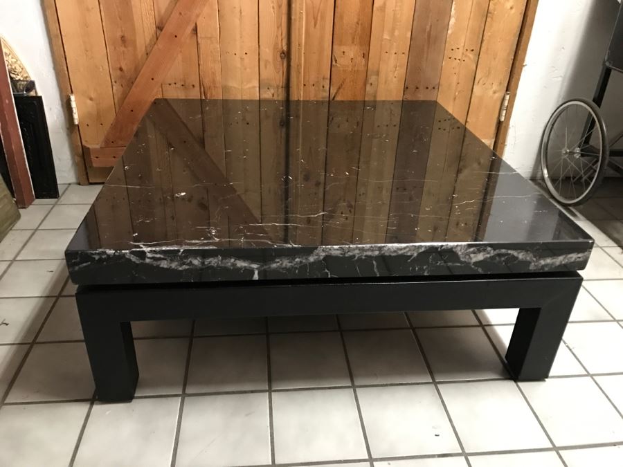 JUST ADDED - Italian Black Marble Top Cocktail Table METROPOLIS - Slight Crack In Marble Top - Comes With Extra Marble Top In Shipping Crate 43' X 43' [Photo 7]