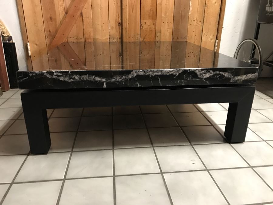JUST ADDED - Italian Black Marble Top Cocktail Table METROPOLIS - Slight Crack In Marble Top - Comes With Extra Marble Top In Shipping Crate 43' X 43' [Photo 10]