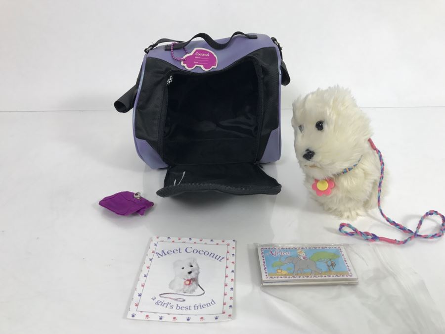 JUST ADDED - American Girl Doll Coconut Dog With Dog Travel Bag [Photo 1]