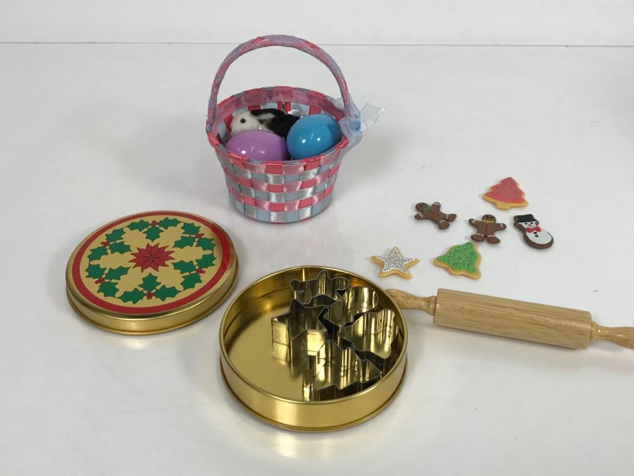 JUST ADDED - American Girl Doll Accessories Cookie Cutters, Rolling Pin, Cookies, Easter Basket With Bunny [Photo 1]