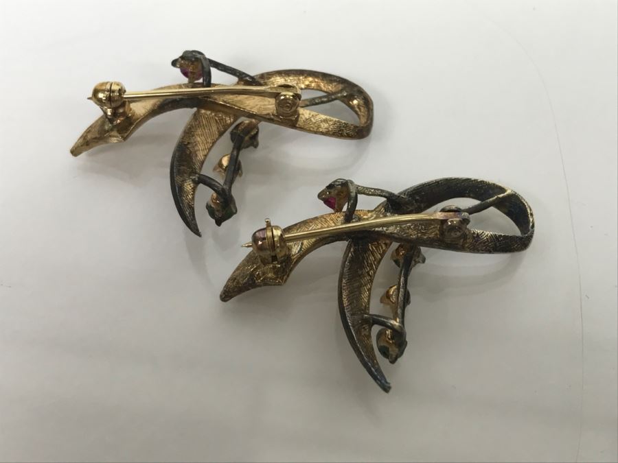 JUST ADDED - Pair Of Silver Tone Brooches [Photo 5]