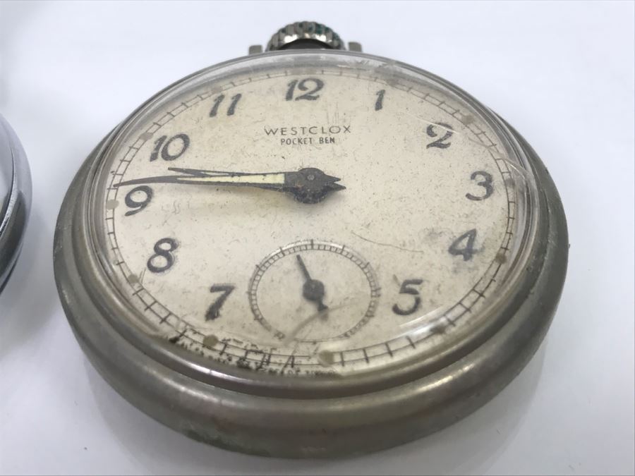 JUST ADDED - Pair Of Pocket Watches - Ingraham And Westclox Pocket Ben (Broken Glass) [Photo 6]
