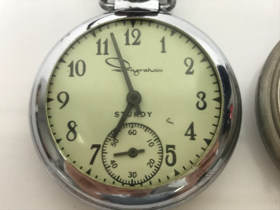JUST ADDED - Pair Of Pocket Watches - Ingraham And Westclox Pocket Ben (Broken Glass) [Photo 4]