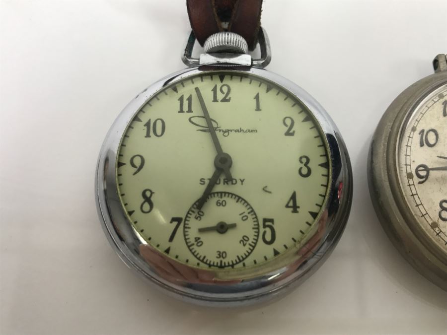 JUST ADDED - Pair Of Pocket Watches - Ingraham And Westclox Pocket Ben (Broken Glass) [Photo 3]