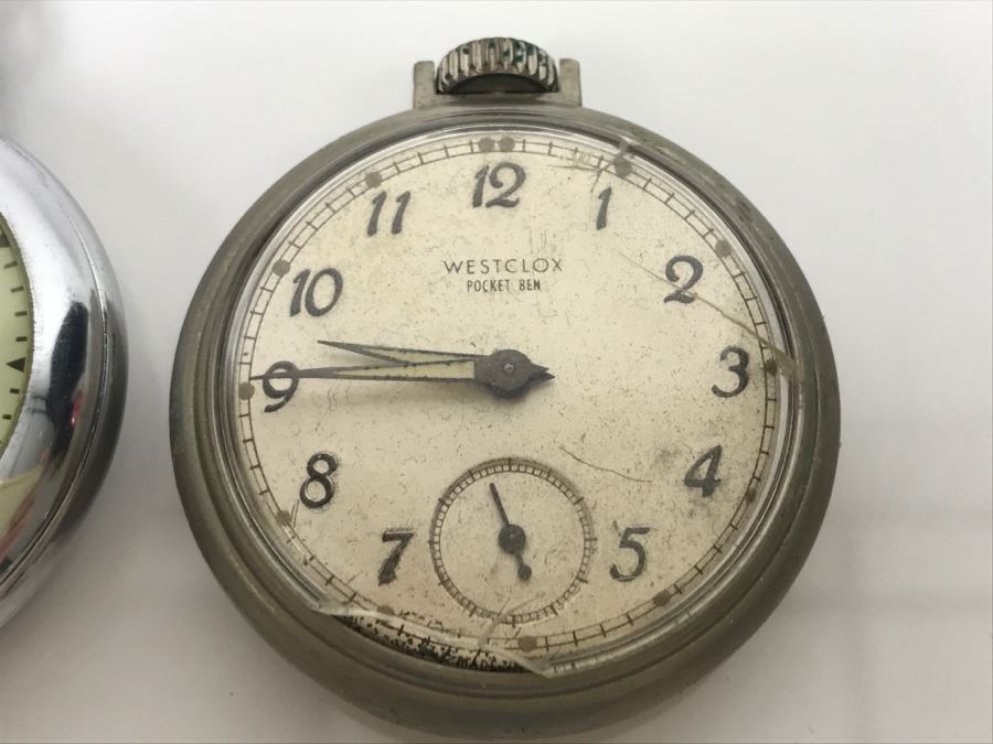 JUST ADDED - Pair Of Pocket Watches - Ingraham And Westclox Pocket Ben (Broken Glass) [Photo 5]