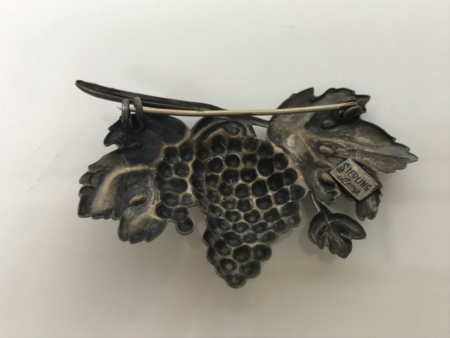 JUST ADDED - Vintage Sterling Silver Grape Brooch By Lang 7.6g [Photo 4]