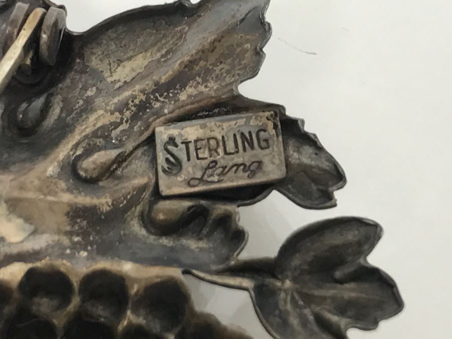 JUST ADDED - Vintage Sterling Silver Grape Brooch By Lang 7.6g [Photo 5]