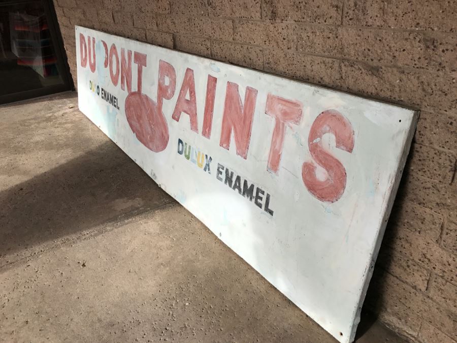 JUST ADDED - Large 15'L x 36'H Embossed Metal DUPONT PAINTS Painted Sign DUCO ENAMEL DULUX ENAMEL [Photo 3]