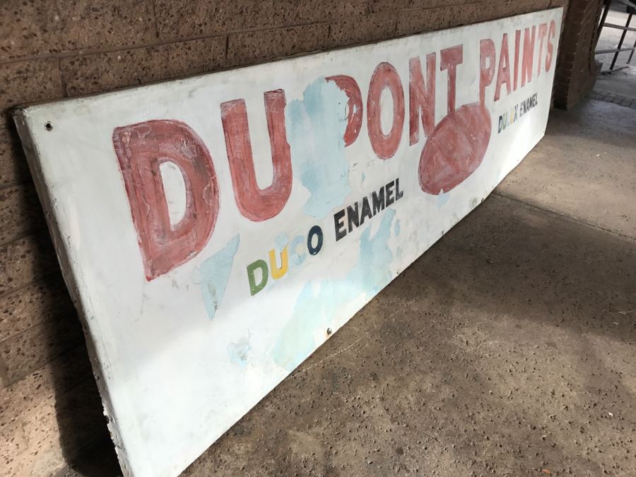 JUST ADDED - Large 15'L x 36'H Embossed Metal DUPONT PAINTS Painted Sign DUCO ENAMEL DULUX ENAMEL [Photo 7]