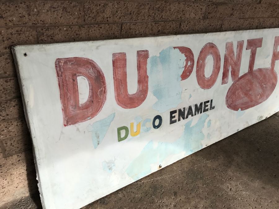 JUST ADDED - Large 15'L x 36'H Embossed Metal DUPONT PAINTS Painted Sign DUCO ENAMEL DULUX ENAMEL [Photo 6]