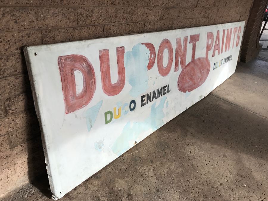 JUST ADDED - Large 15'L x 36'H Embossed Metal DUPONT PAINTS Painted Sign DUCO ENAMEL DULUX ENAMEL [Photo 10]