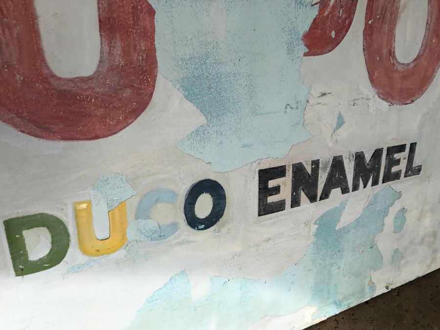 JUST ADDED - Large 15'L x 36'H Embossed Metal DUPONT PAINTS Painted Sign DUCO ENAMEL DULUX ENAMEL [Photo 8]