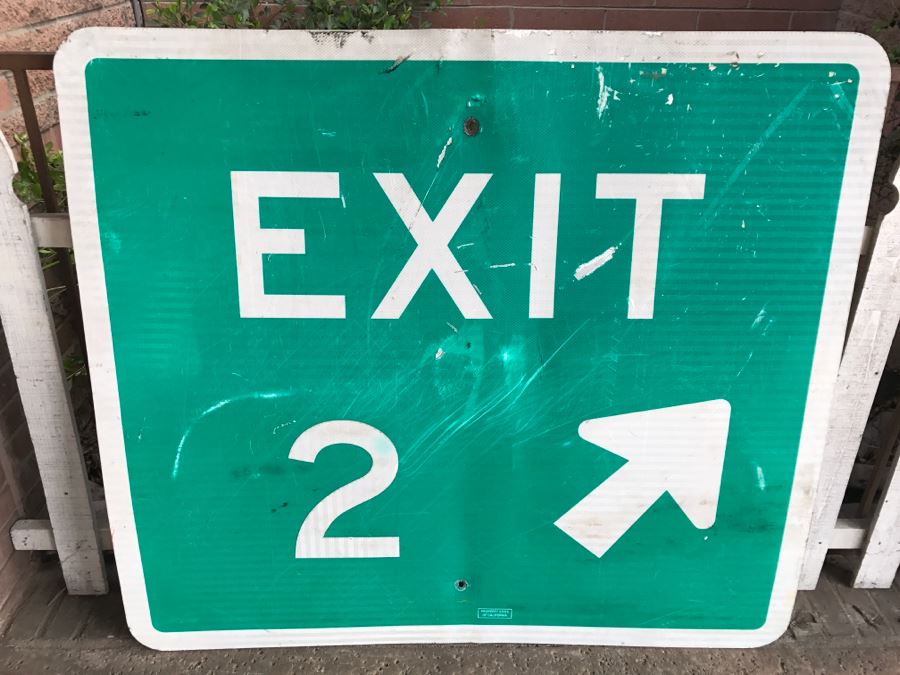 JUST ADDED - Exit 2 Green And White 4' x 4' Road Sign - Picker Find At Scrap Yard - Great For Bathroom Sign :) [Photo 4]