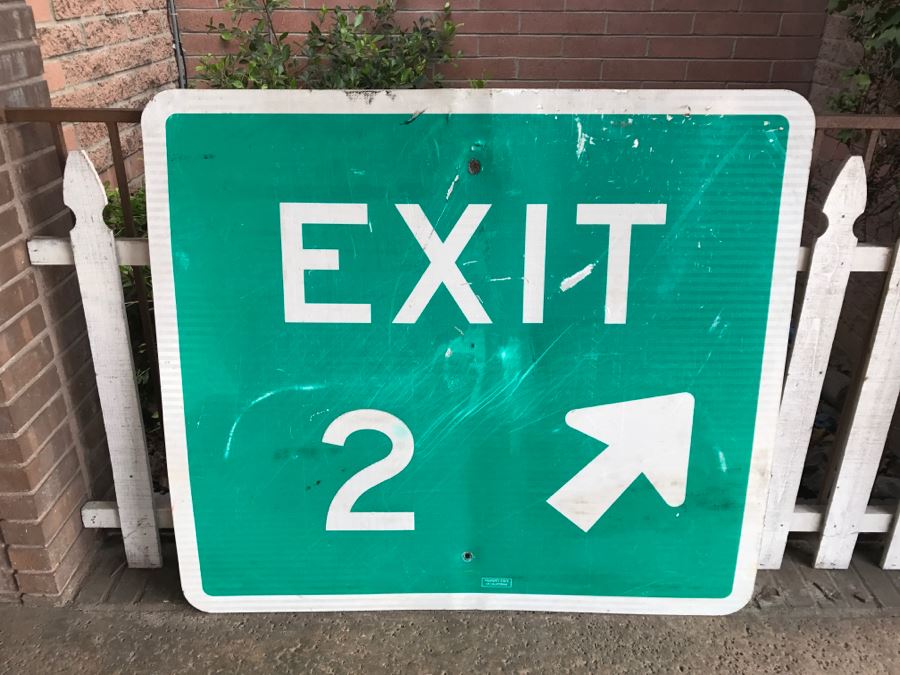 JUST ADDED - Exit 2 Green And White 4' x 4' Road Sign - Picker Find At Scrap Yard - Great For Bathroom Sign :) [Photo 2]