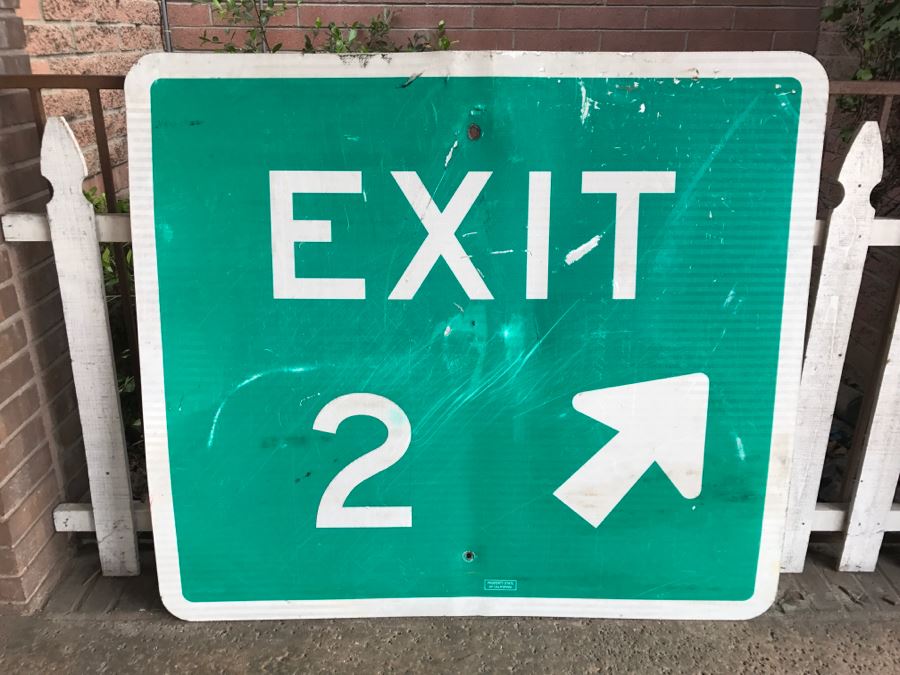 JUST ADDED - Exit 2 Green And White 4' x 4' Road Sign - Picker Find At Scrap Yard - Great For Bathroom Sign :) [Photo 1]