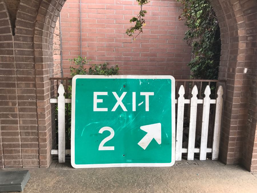 JUST ADDED - Exit 2 Green And White 4' x 4' Road Sign - Picker Find At Scrap Yard - Great For Bathroom Sign :) [Photo 3]