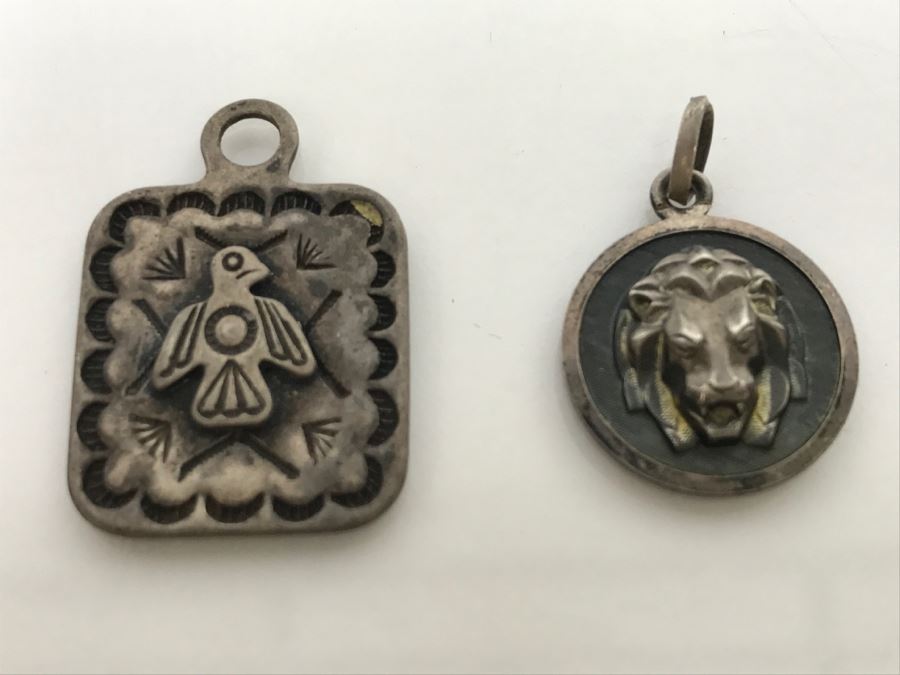 JUST ADDED - Pair Of Sterling Silver Pendants - Lions Head And Native American Design 5.5g [Photo 1]