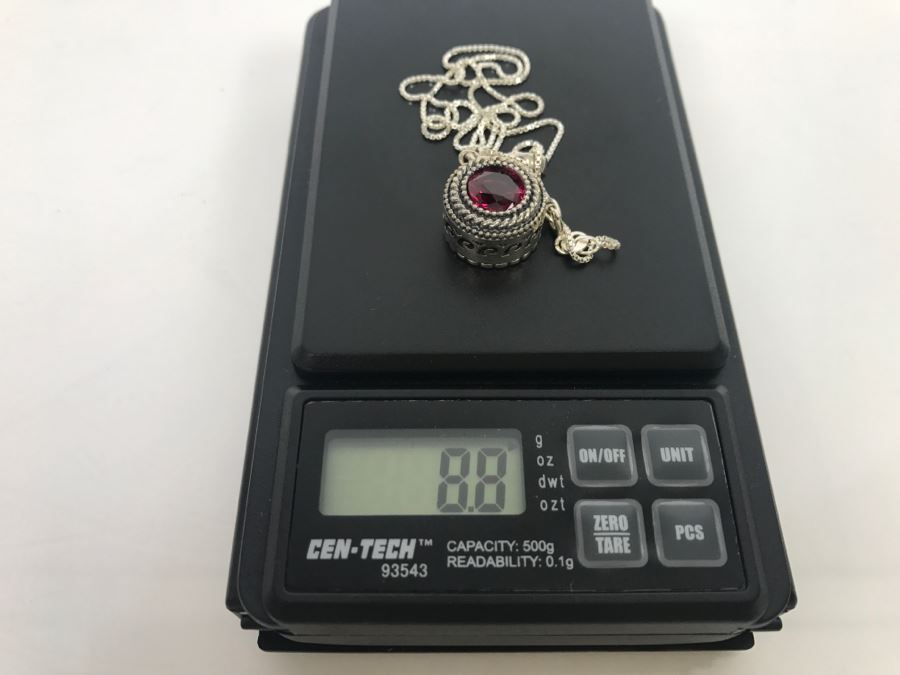 JUST ADDED - Sterling Silver Chain And Pendant With Synthetic Red Stone 8.8g SSJ [Photo 16]