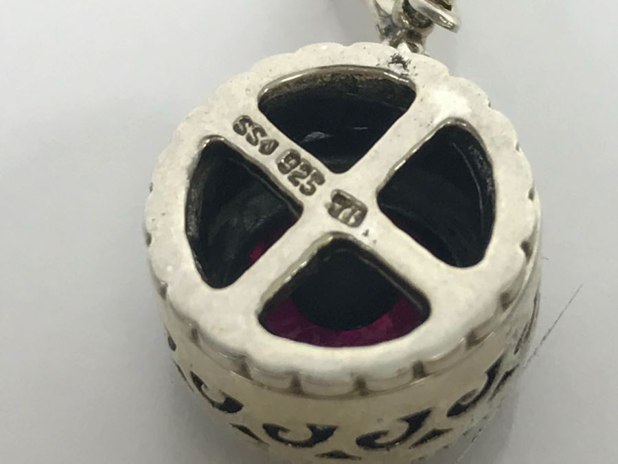 JUST ADDED - Sterling Silver Chain And Pendant With Synthetic Red Stone 8.8g SSJ [Photo 11]