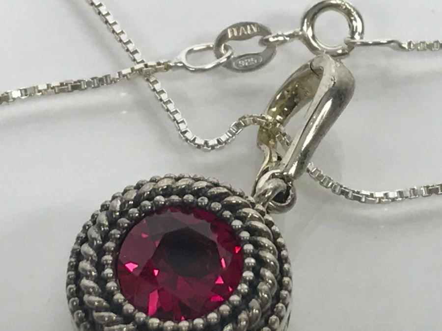 JUST ADDED - Sterling Silver Chain And Pendant With Synthetic Red Stone 8.8g SSJ [Photo 15]