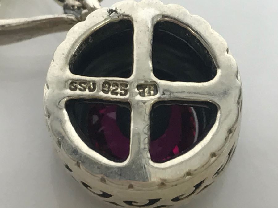 JUST ADDED - Sterling Silver Chain And Pendant With Synthetic Red Stone 8.8g SSJ [Photo 13]