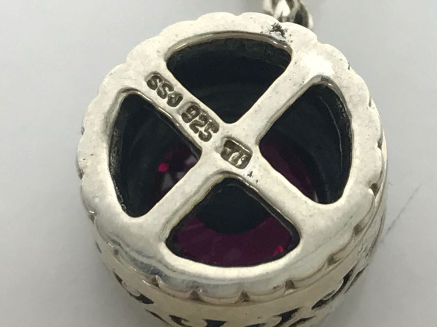 JUST ADDED - Sterling Silver Chain And Pendant With Synthetic Red Stone 8.8g SSJ [Photo 12]