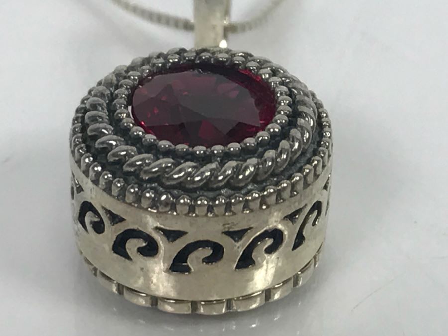 JUST ADDED - Sterling Silver Chain And Pendant With Synthetic Red Stone 8.8g SSJ [Photo 9]