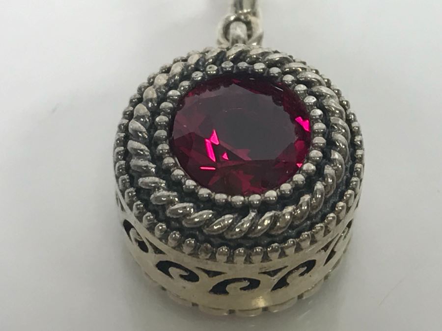 JUST ADDED - Sterling Silver Chain And Pendant With Synthetic Red Stone 8.8g SSJ [Photo 10]