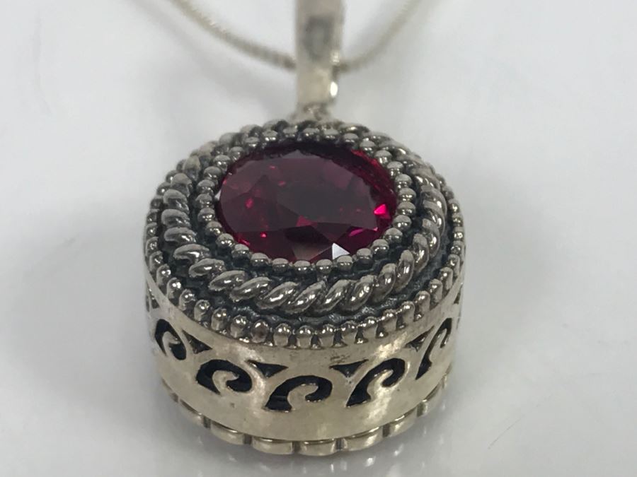 JUST ADDED - Sterling Silver Chain And Pendant With Synthetic Red Stone 8.8g SSJ [Photo 7]