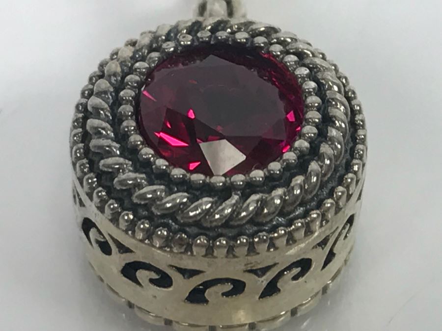 JUST ADDED - Sterling Silver Chain And Pendant With Synthetic Red Stone 8.8g SSJ [Photo 8]