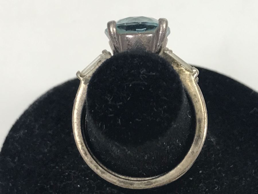 JUST ADDED - Sterling Silver 3-Piece Ring Accented With Large Synthetic Light Blue Topaz Stone 6.1g [Photo 4]