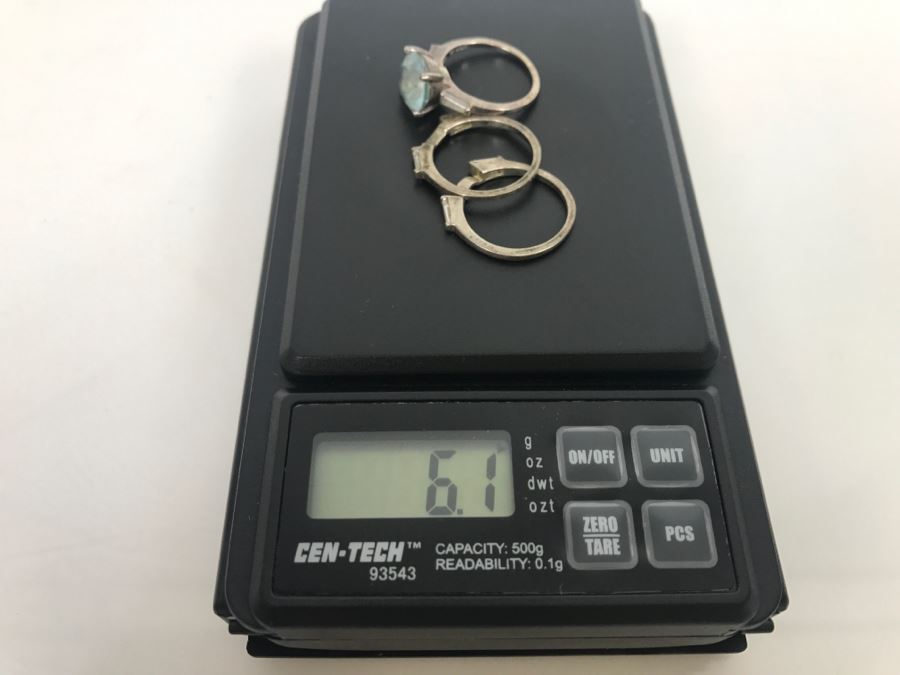 JUST ADDED - Sterling Silver 3-Piece Ring Accented With Large Synthetic Light Blue Topaz Stone 6.1g [Photo 9]