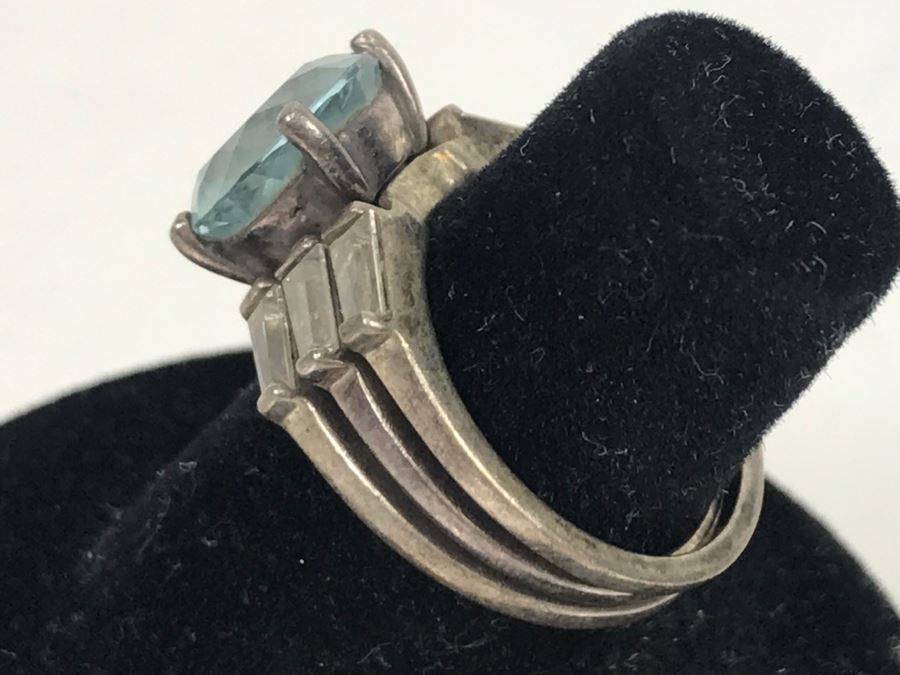 JUST ADDED - Sterling Silver 3-Piece Ring Accented With Large Synthetic Light Blue Topaz Stone 6.1g [Photo 5]