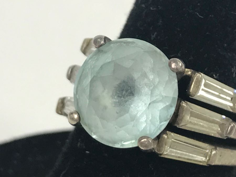 JUST ADDED - Sterling Silver 3-Piece Ring Accented With Large Synthetic Light Blue Topaz Stone 6.1g [Photo 7]