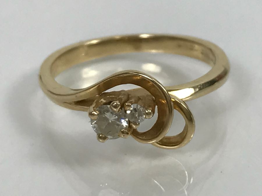 JUST ADDED - 14k Gold Diamond Ring With 3.16mm Diamond And 1.61mm Diamond Size 4 1.9g [Photo 12]