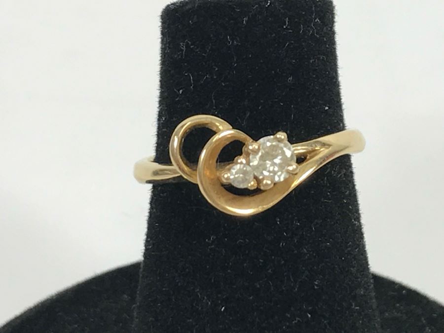JUST ADDED - 14k Gold Diamond Ring With 3.16mm Diamond And 1.61mm Diamond Size 4 1.9g