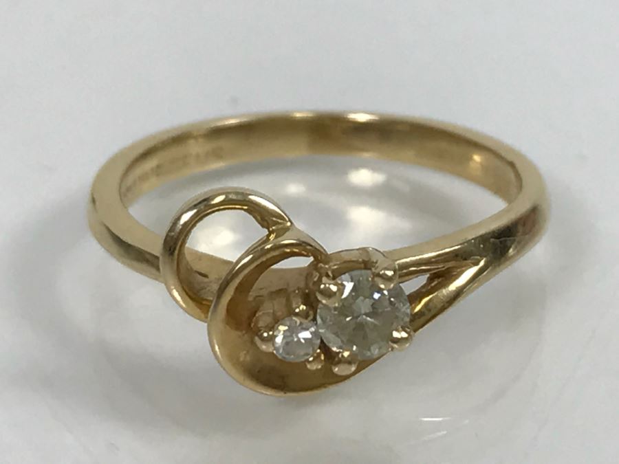 JUST ADDED - 14k Gold Diamond Ring With 3.16mm Diamond And 1.61mm Diamond Size 4 1.9g [Photo 16]