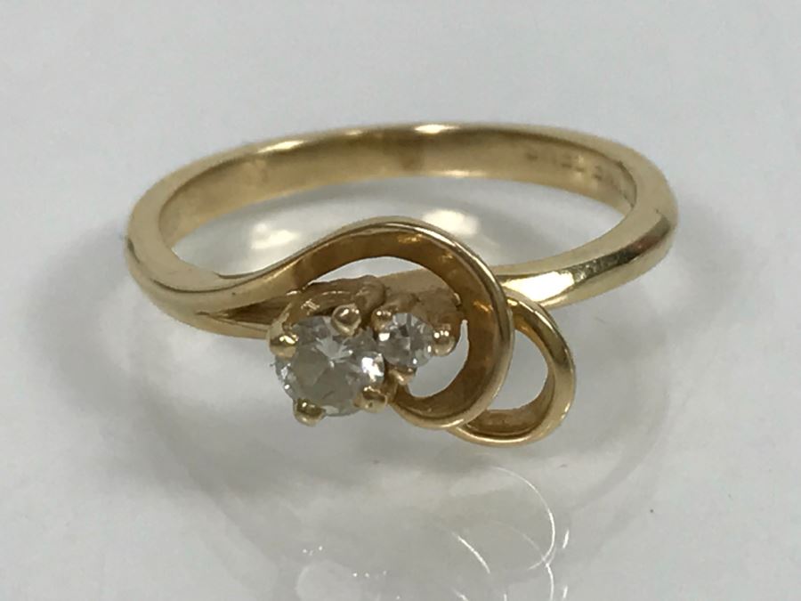 JUST ADDED - 14k Gold Diamond Ring With 3.16mm Diamond And 1.61mm Diamond Size 4 1.9g [Photo 13]