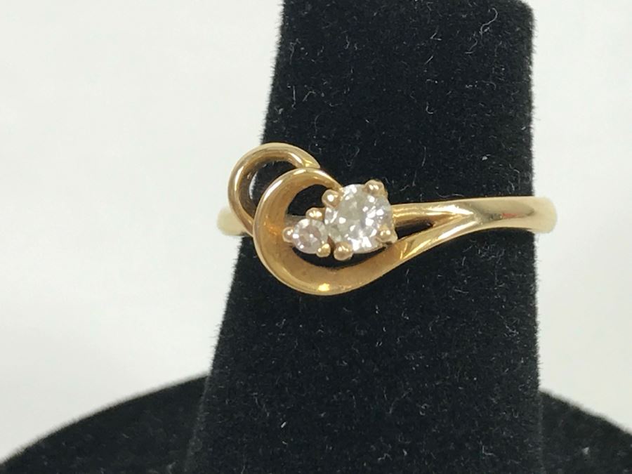 JUST ADDED - 14k Gold Diamond Ring With 3.16mm Diamond And 1.61mm Diamond Size 4 1.9g [Photo 8]